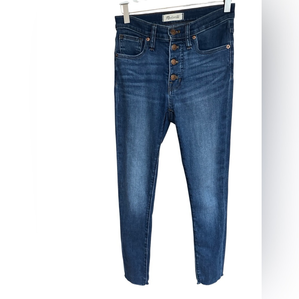 Madewell High Rise Dark Blue Jeans with raw hem